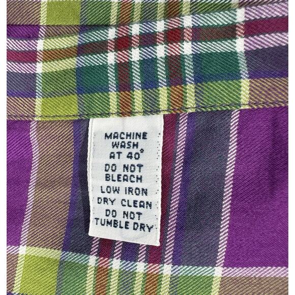 VTG Polo Ralph Lauren Mens XXL Flannel Purple Multicol Plaid Shirt MADE IN ITALY - Picture 14 of 15